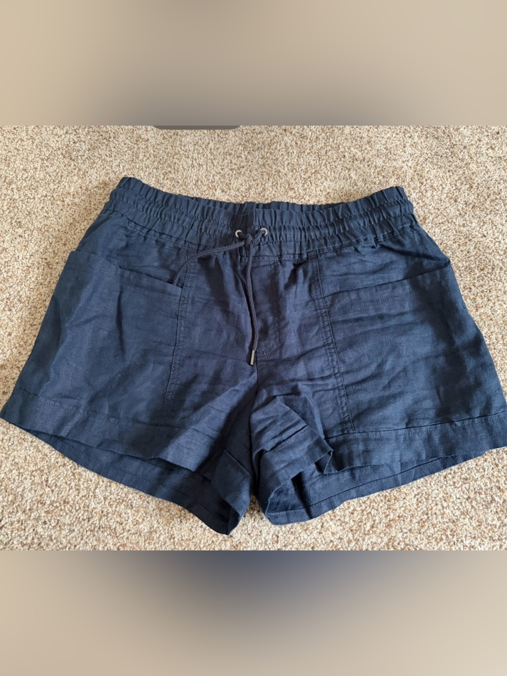 Athleta Cabo Linen Textured Short 4" size 12 Pull-On Comfy Earthy Blue
